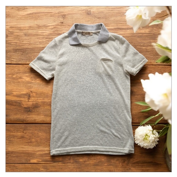 OAK + FORT Tops - OAK + FORT Collared Textured Tee-Contrast Collar-Grey/Cream 
Sz XS EUC🍂​